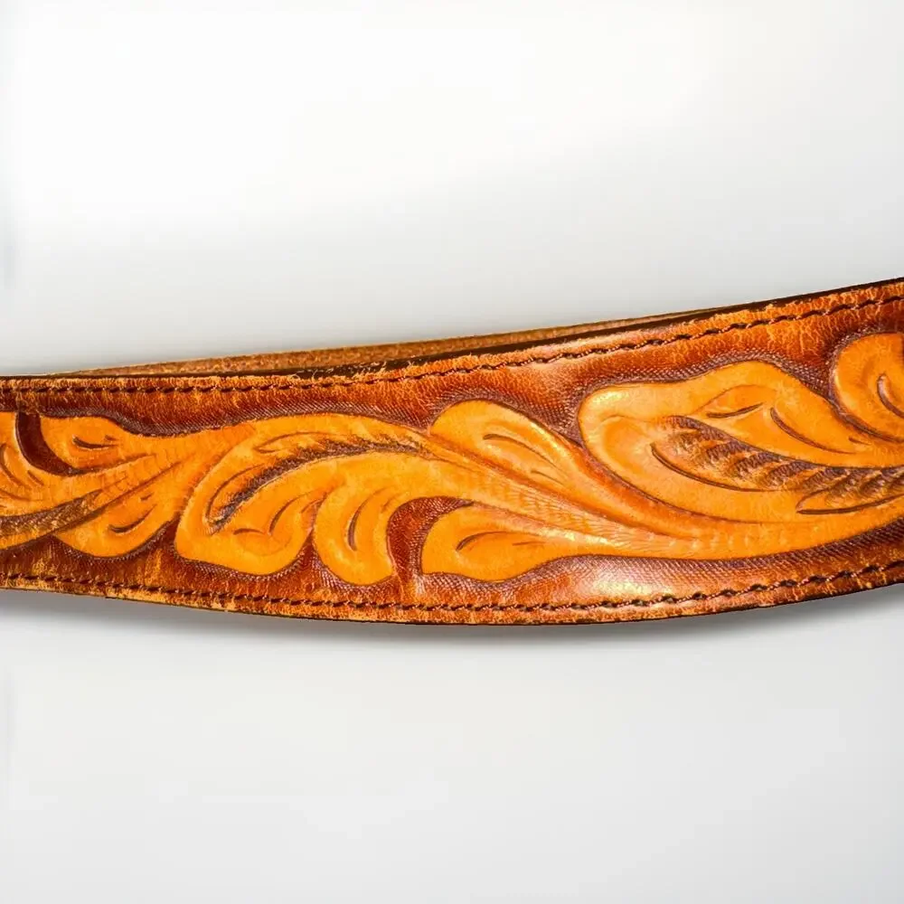 Tony Lama Mens 46 Tooled Leather Western Belt Faux Ivory Buckle USA 77507